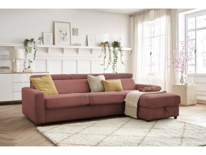 Canapé d'angle réversible convertible coffre MONACO velours côtelé