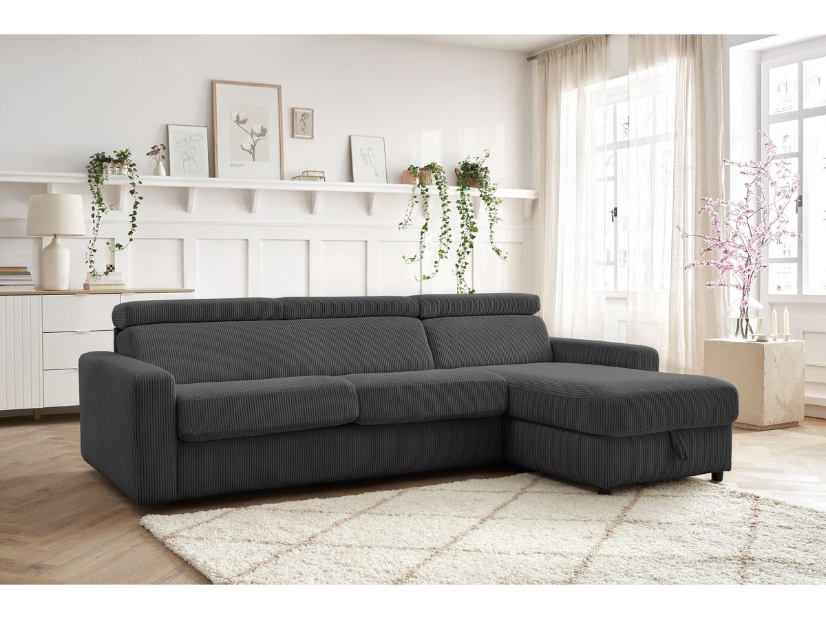 Canapé d'angle réversible convertible coffre MONACO velours côtelé gris foncé — vue 5