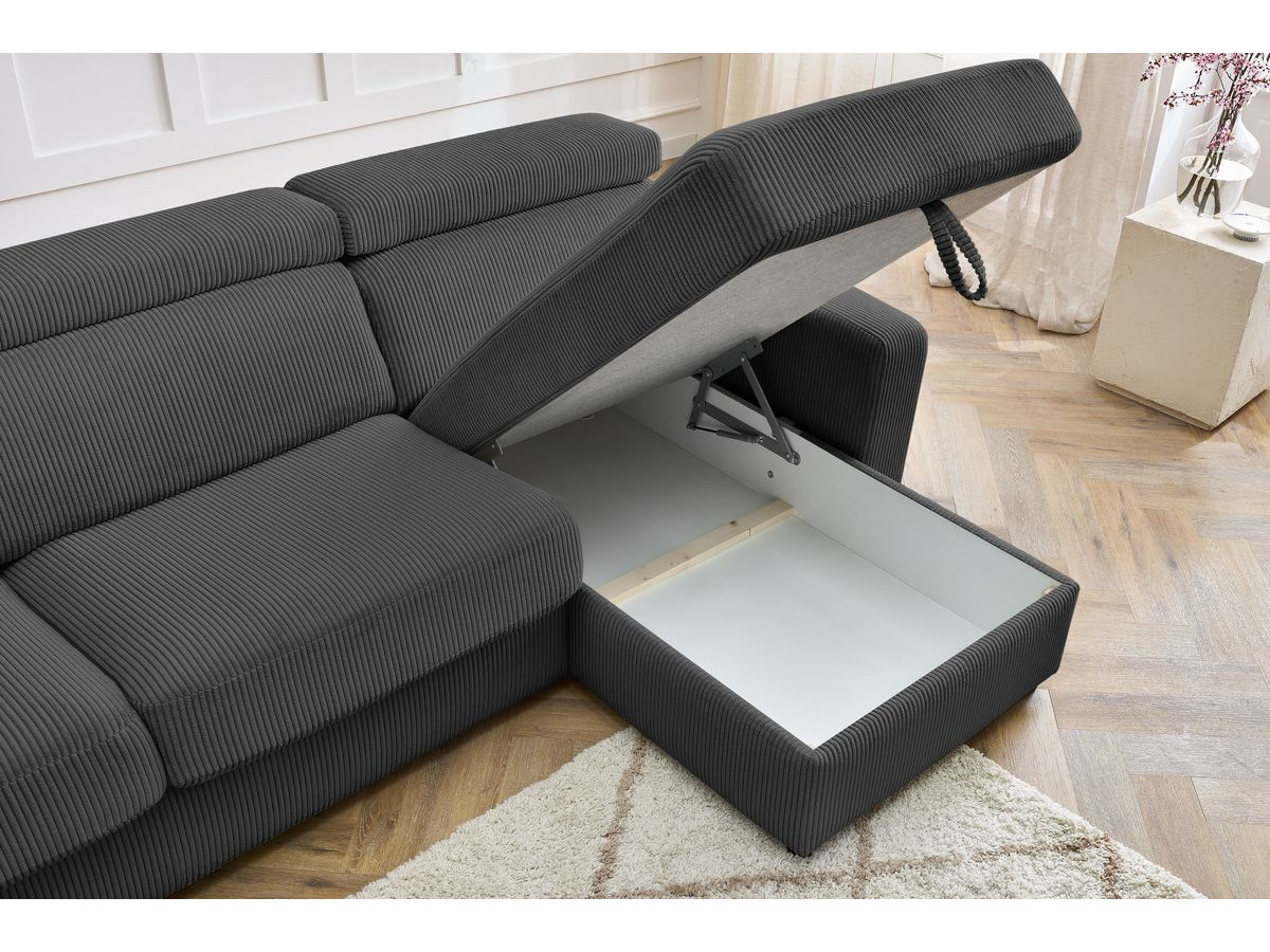 Canapé d'angle fixe EVEREST tissu chiné - Orange - Angle droit - 10 coussins