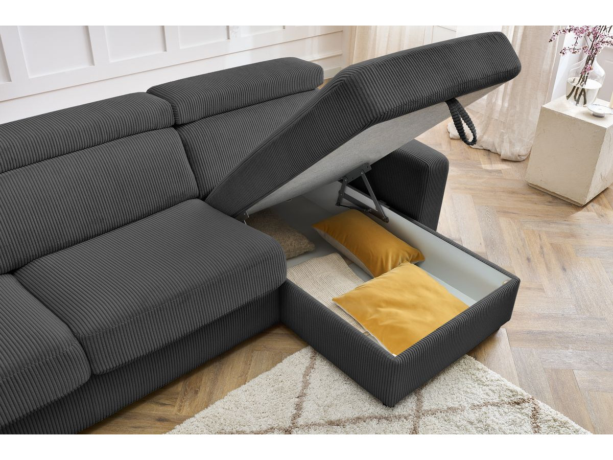 Canapé d'angle fixe EVEREST tissu chiné - Orange - Angle droit - 10 coussins