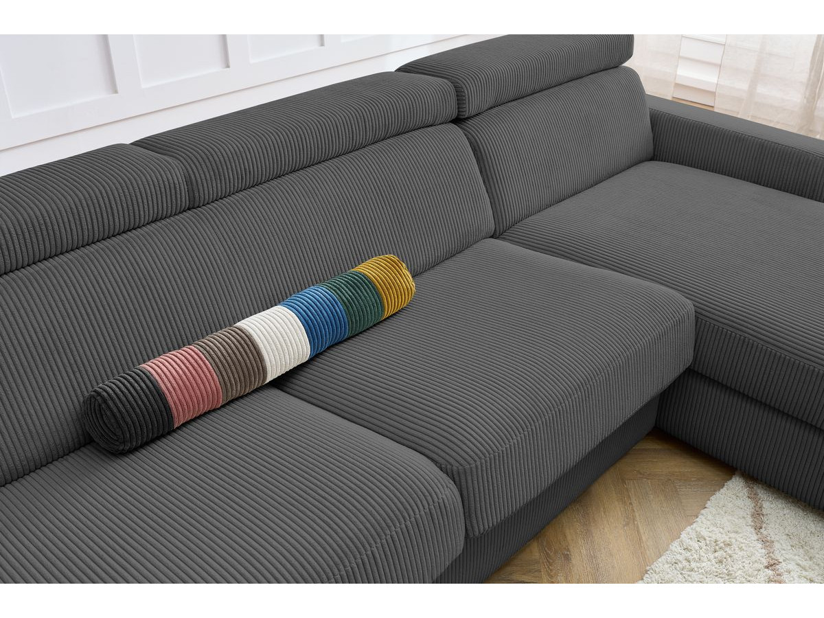Canapé d'angle fixe EVEREST tissu chiné - Orange - Angle droit - 10 coussins