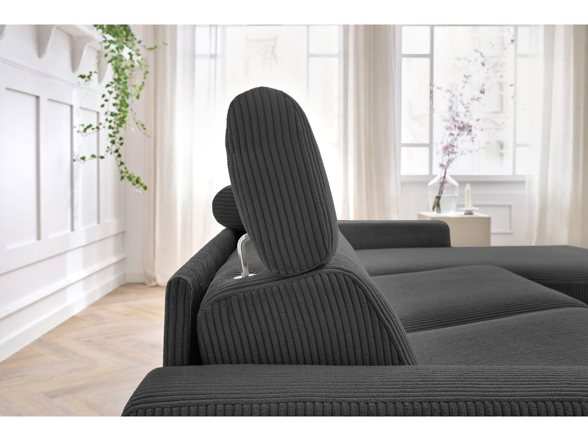 Canapé d'angle fixe EVEREST tissu chiné - Orange - Angle droit - 10 coussins