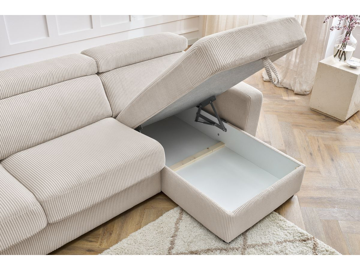Canapé d'angle fixe EVEREST tissu chiné - Orange - Angle droit - 10 coussins