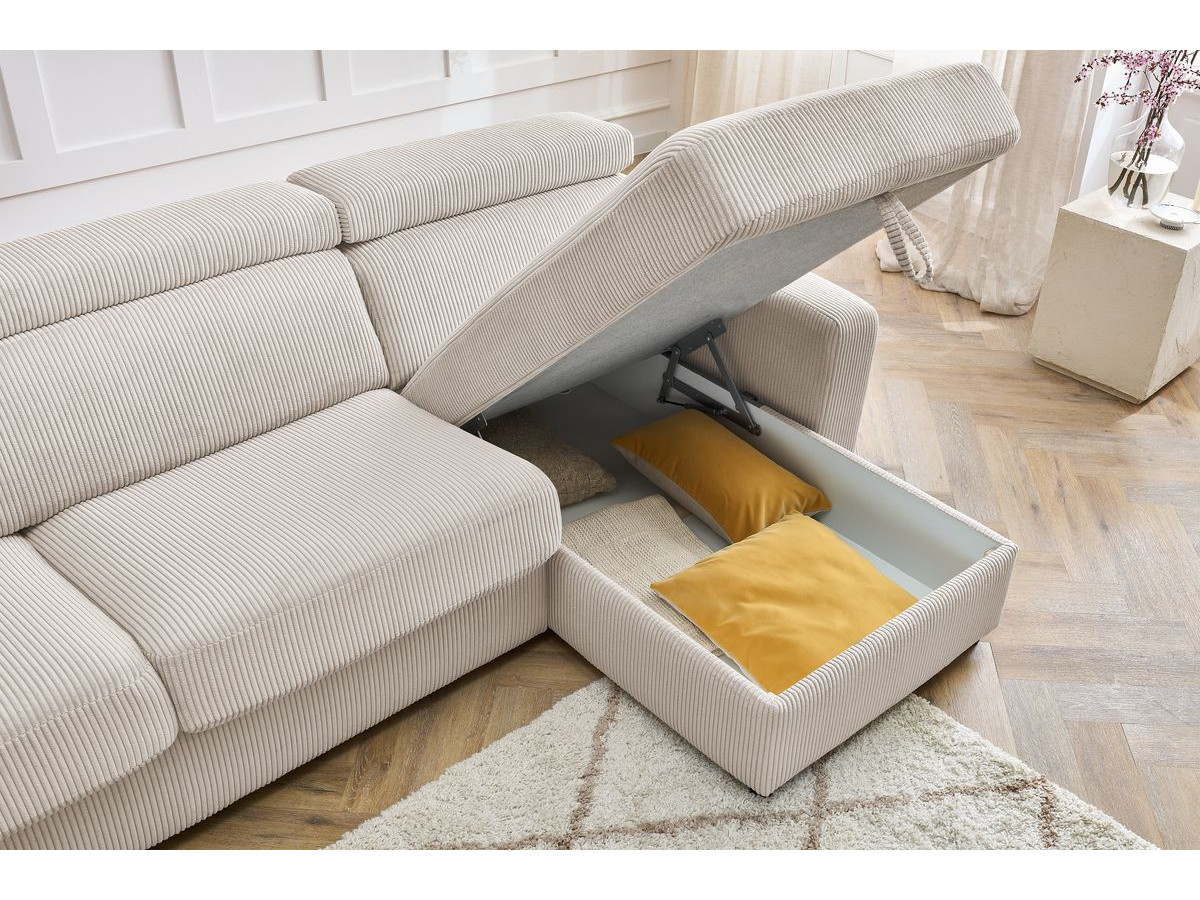 Canapé d'angle fixe EVEREST tissu chiné - Orange - Angle droit - 10 coussins