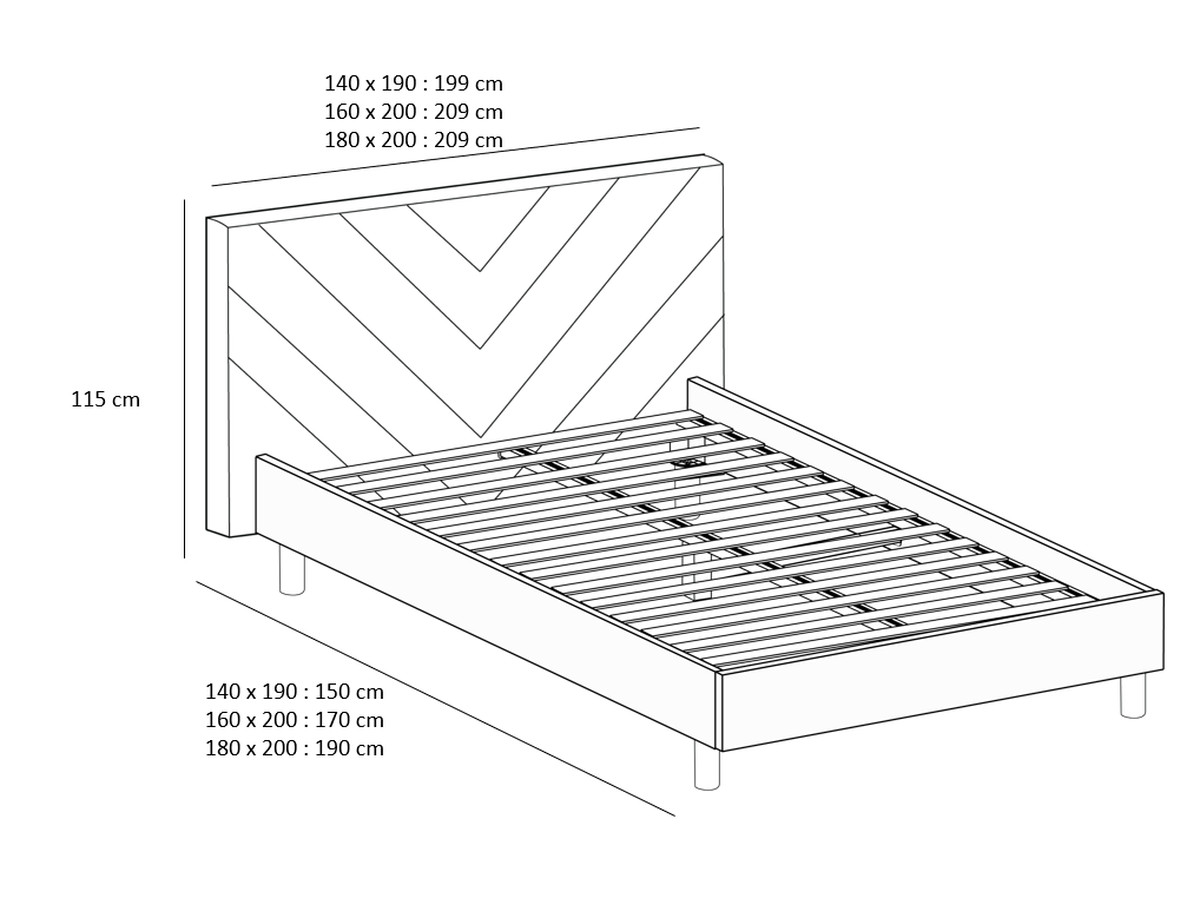 ROMANE bed met massieve lattenbodem in structuurstof