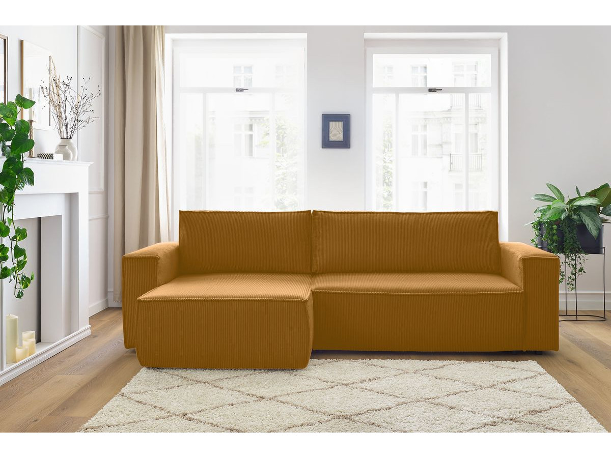 Canapé d'angle réversible convertible coffre NIHAD velours côtelé