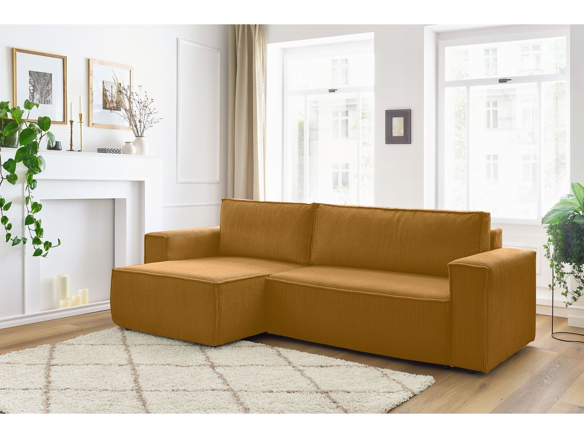 Canapé d'angle réversible convertible coffre NIHAD velours côtelé