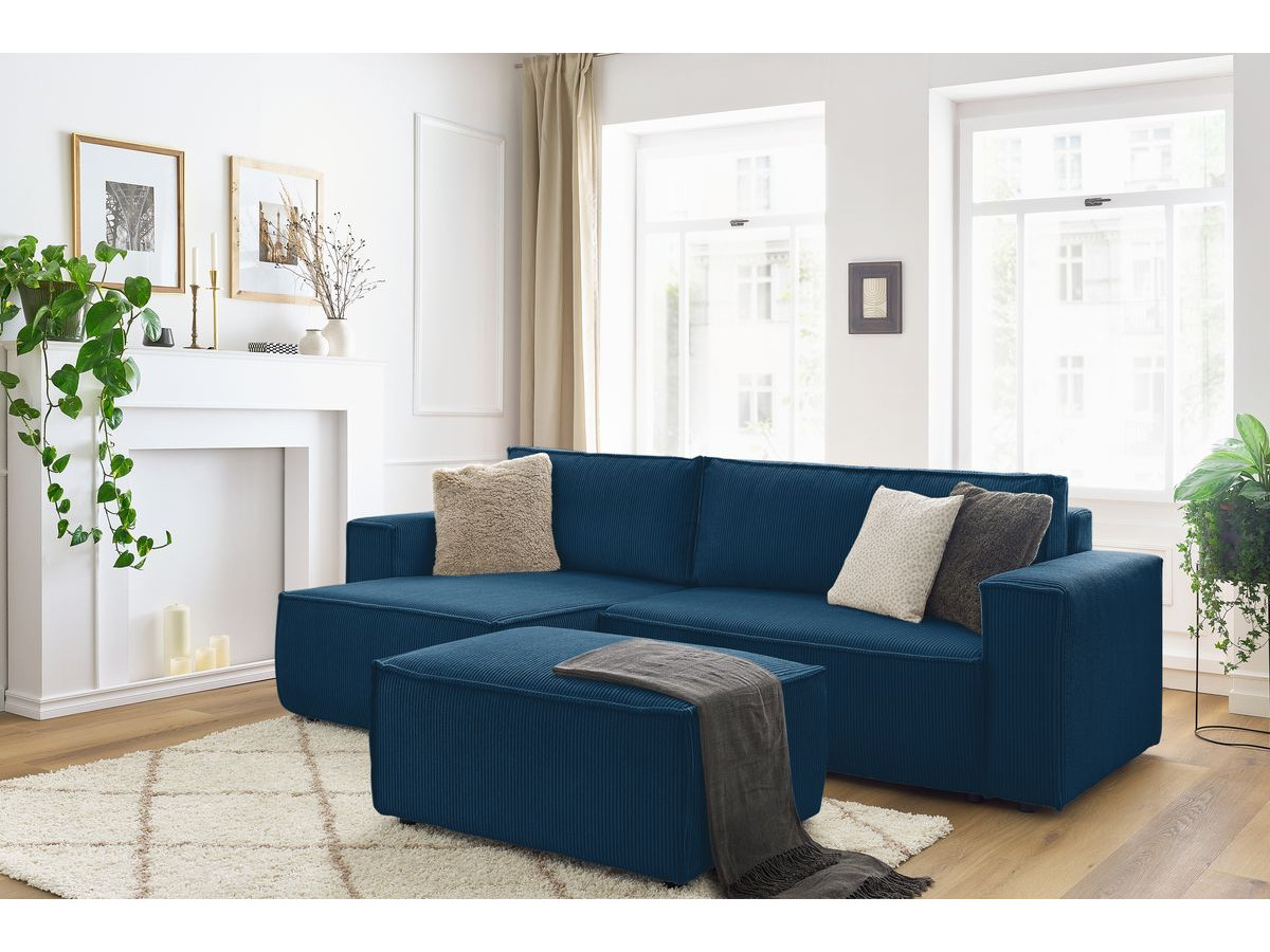 Canapé d'angle réversible convertible coffre NIHAD velours côtelé avec pouf
