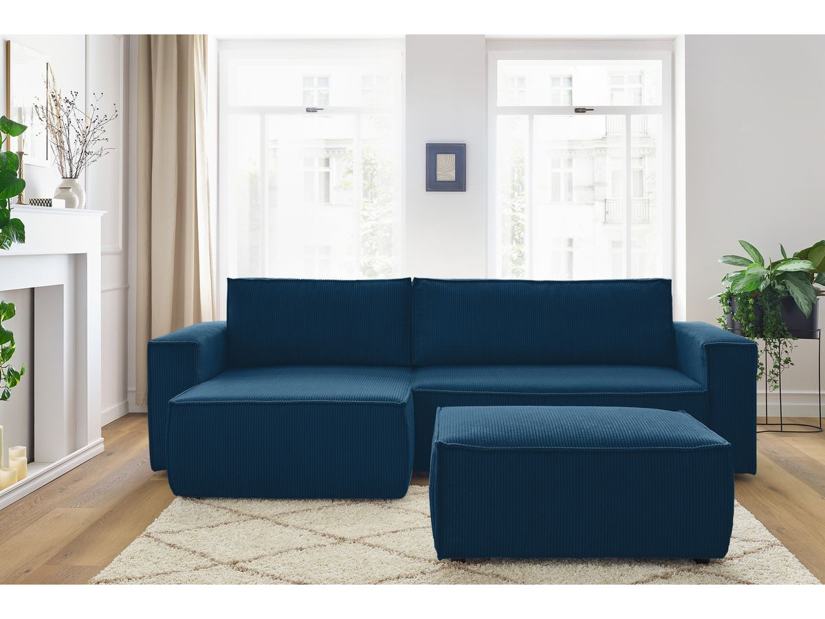 Canapé d'angle réversible convertible coffre NIHAD velours côtelé avec pouf