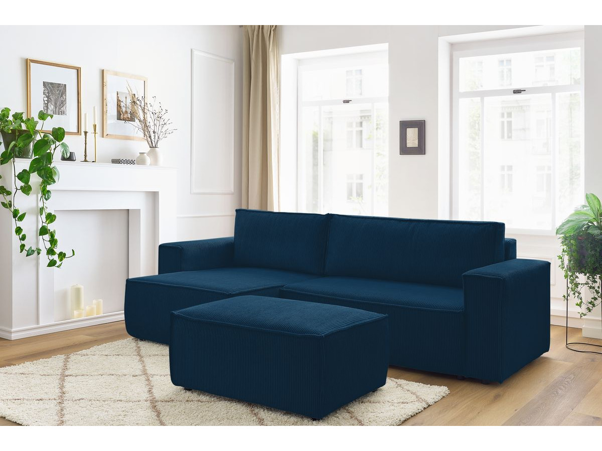 Canapé d'angle réversible convertible coffre NIHAD velours côtelé avec pouf