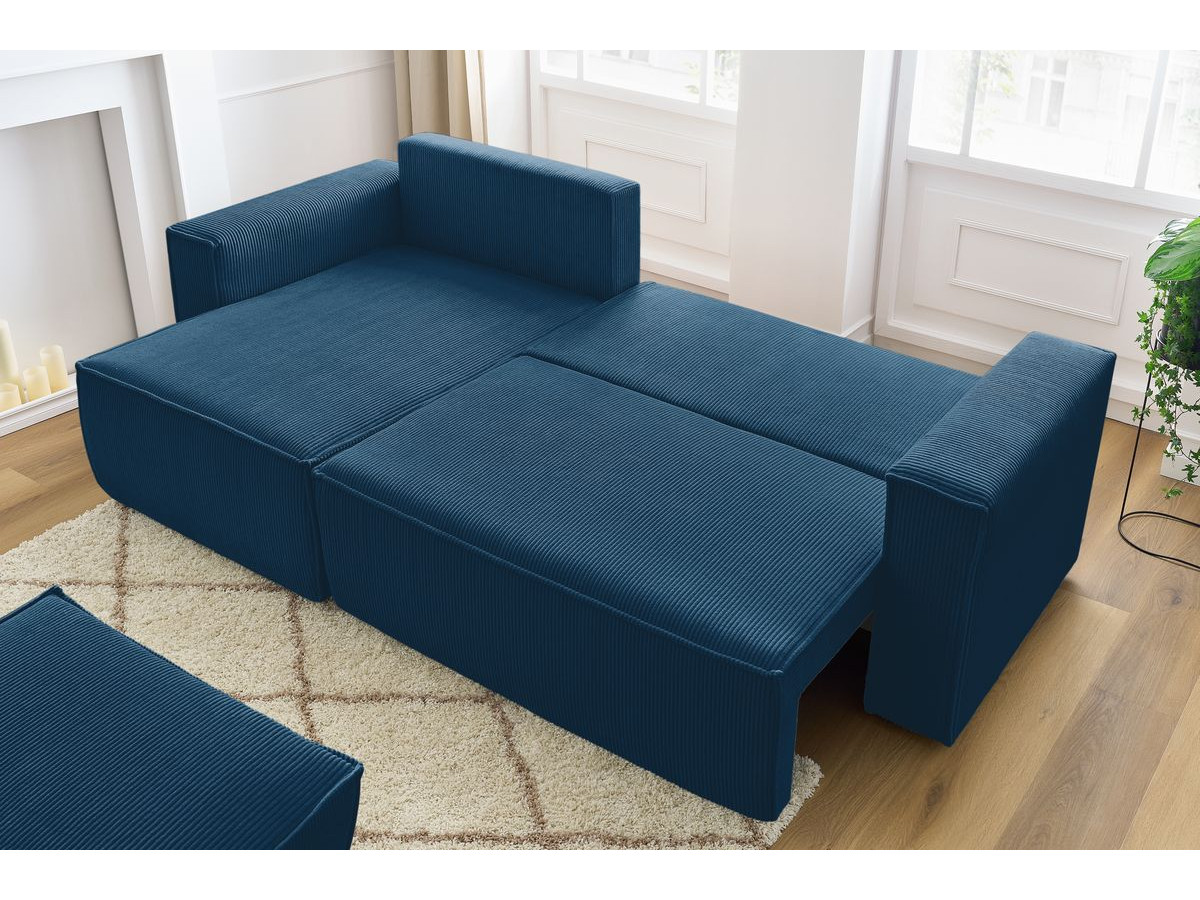 Canapé d'angle réversible convertible coffre NIHAD velours côtelé avec pouf