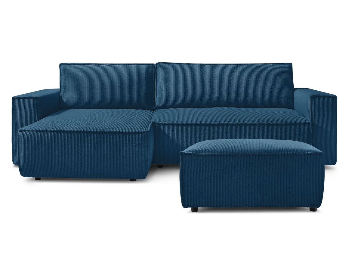 Canapé d'angle réversible convertible coffre NIHAD velours côtelé avec pouf