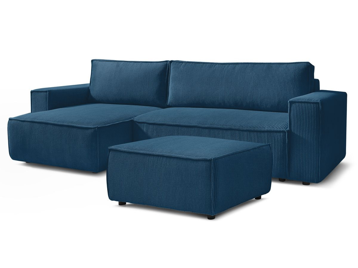 Canapé d'angle réversible convertible coffre NIHAD velours côtelé avec pouf