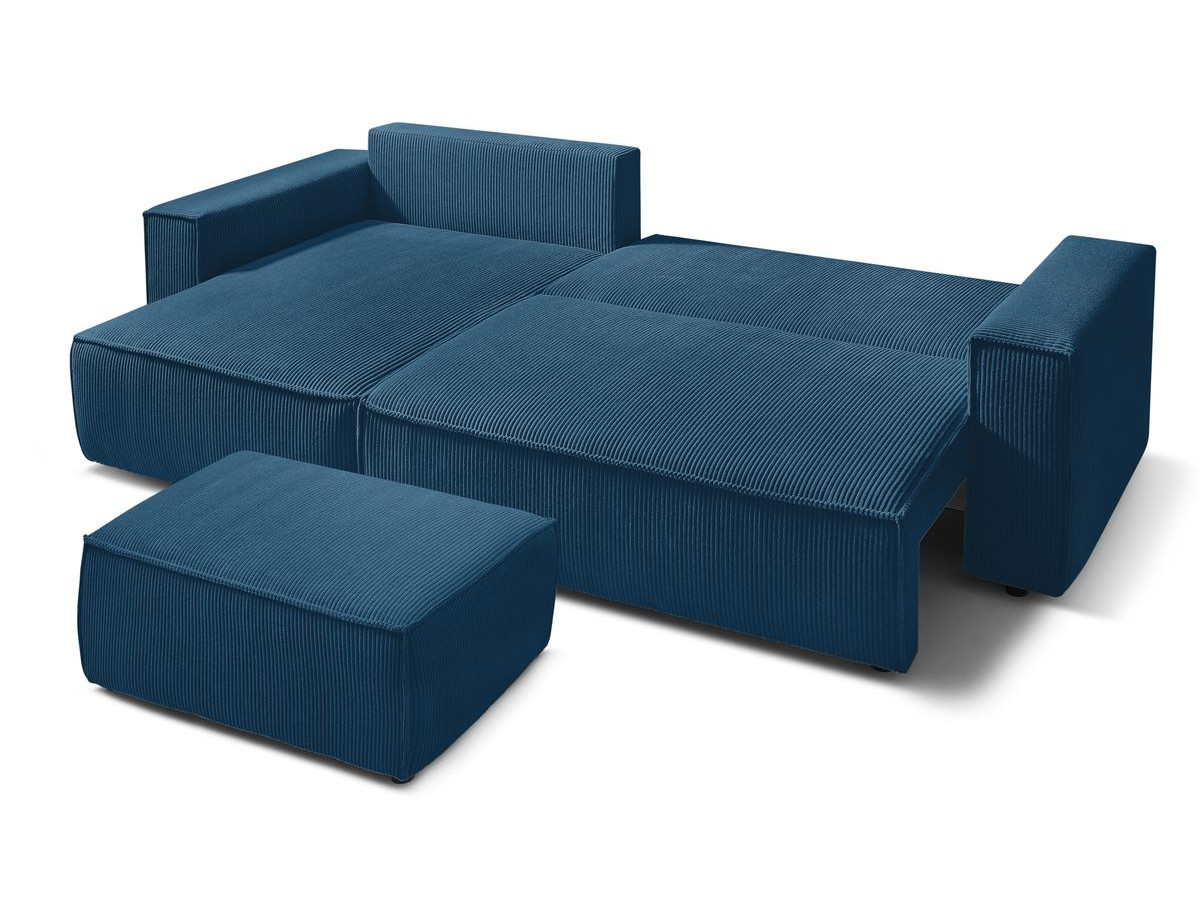 Canapé d'angle réversible convertible coffre NIHAD velours côtelé avec pouf