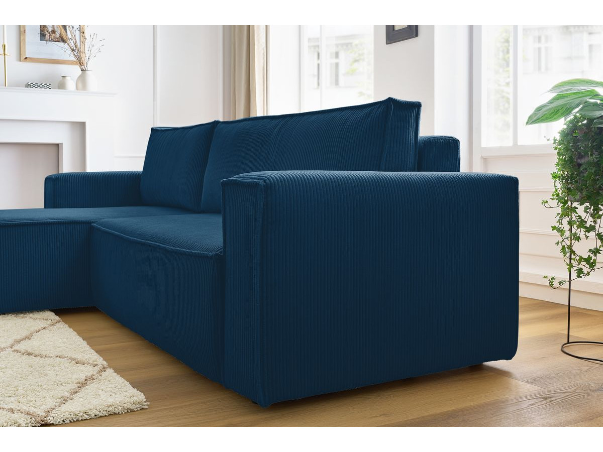 Canapé d'angle réversible convertible coffre NIHAD velours côtelé avec pouf