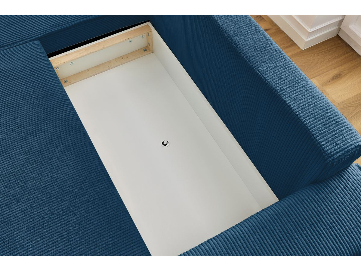 Canapé d'angle réversible convertible coffre NIHAD velours côtelé avec pouf