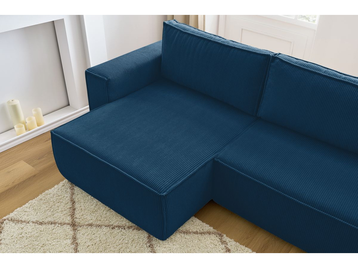 Canapé d'angle réversible convertible coffre NIHAD velours côtelé avec pouf