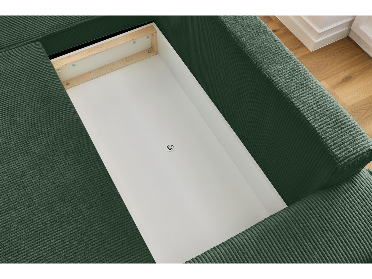 Canapé d'angle réversible convertible coffre NIHAD velours côtelé avec pouf