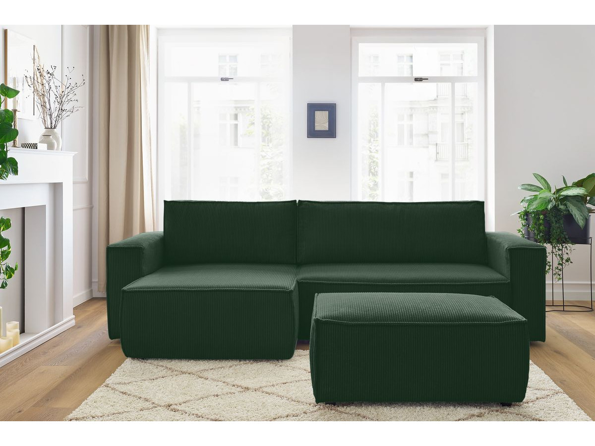 Canapé d'angle réversible convertible coffre NIHAD velours côtelé avec pouf