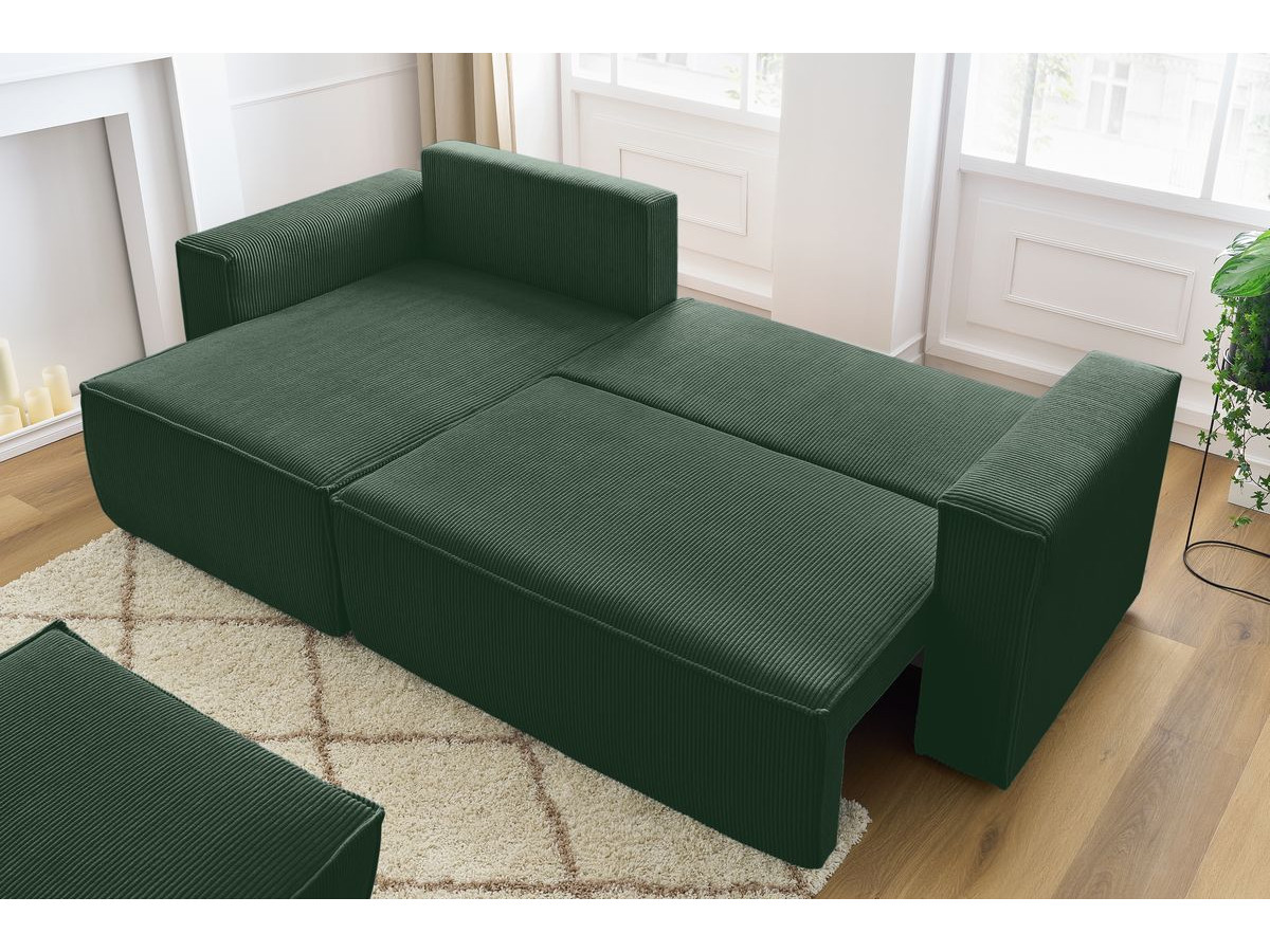 Canapé d'angle réversible convertible coffre NIHAD velours côtelé avec pouf