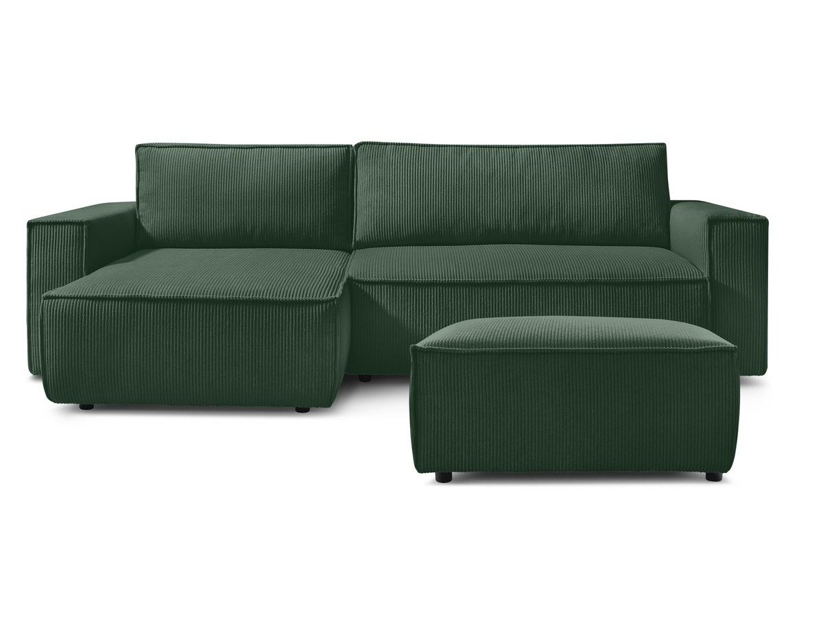 Canapé d'angle réversible convertible coffre NIHAD velours côtelé avec pouf
