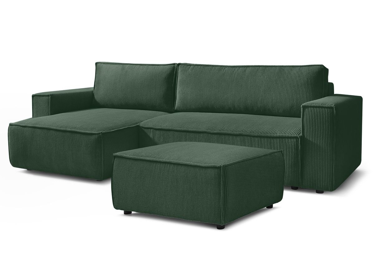 Canapé d'angle réversible convertible coffre NIHAD velours côtelé avec pouf