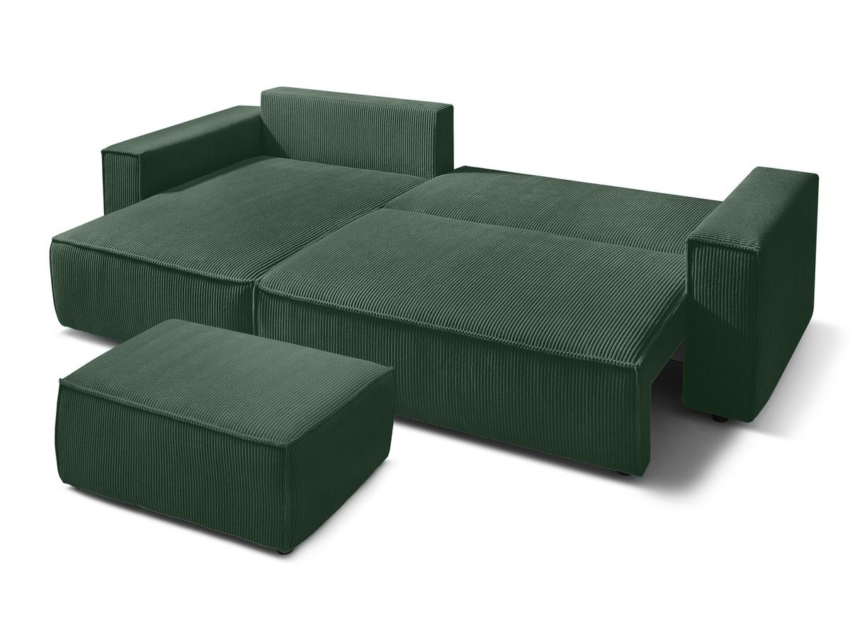 Canapé d'angle réversible convertible coffre NIHAD velours côtelé avec pouf