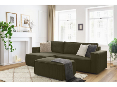 Canapé d'angle réversible convertible coffre NIHAD velours côtelé avec pouf