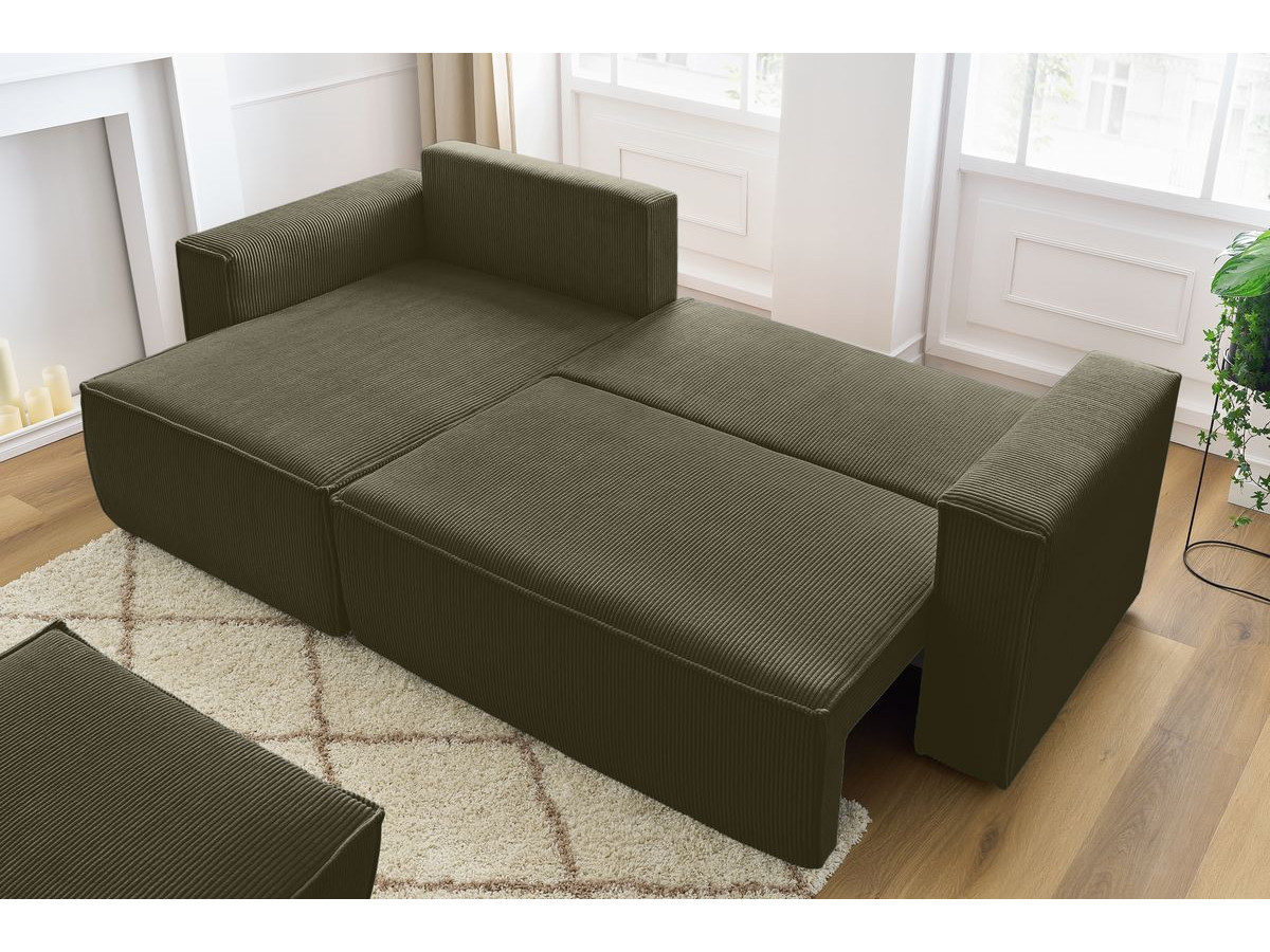 Canapé d'angle réversible convertible coffre NIHAD velours côtelé avec pouf