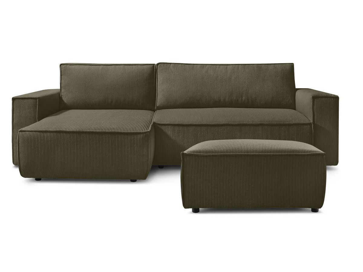 Canapé d'angle réversible convertible coffre NIHAD velours côtelé avec pouf