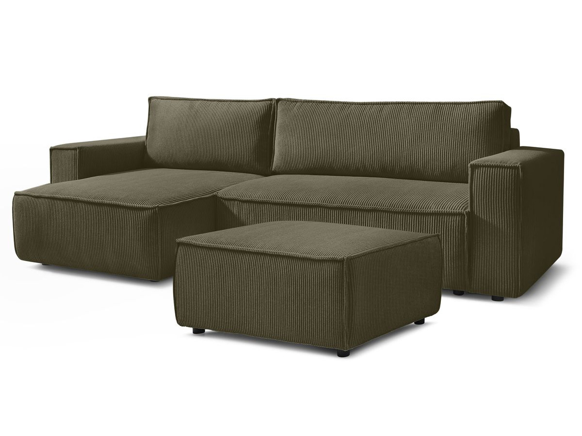 Canapé d'angle réversible convertible coffre NIHAD velours côtelé avec pouf
