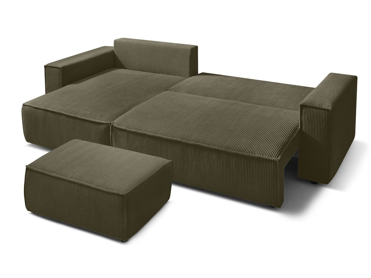 Canapé d'angle réversible convertible coffre NIHAD velours côtelé avec pouf