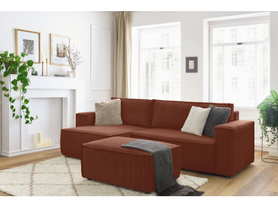 Canapé d'angle réversible convertible coffre NIHAD velours côtelé avec pouf