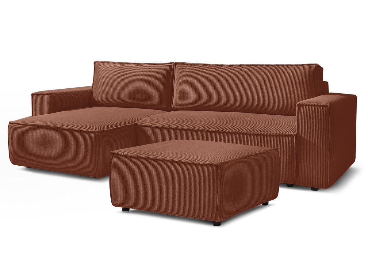 Canapé d'angle réversible convertible coffre NIHAD velours côtelé avec pouf