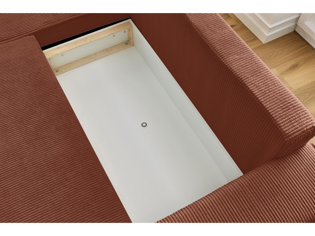 Canapé d'angle réversible convertible coffre NIHAD velours côtelé avec pouf