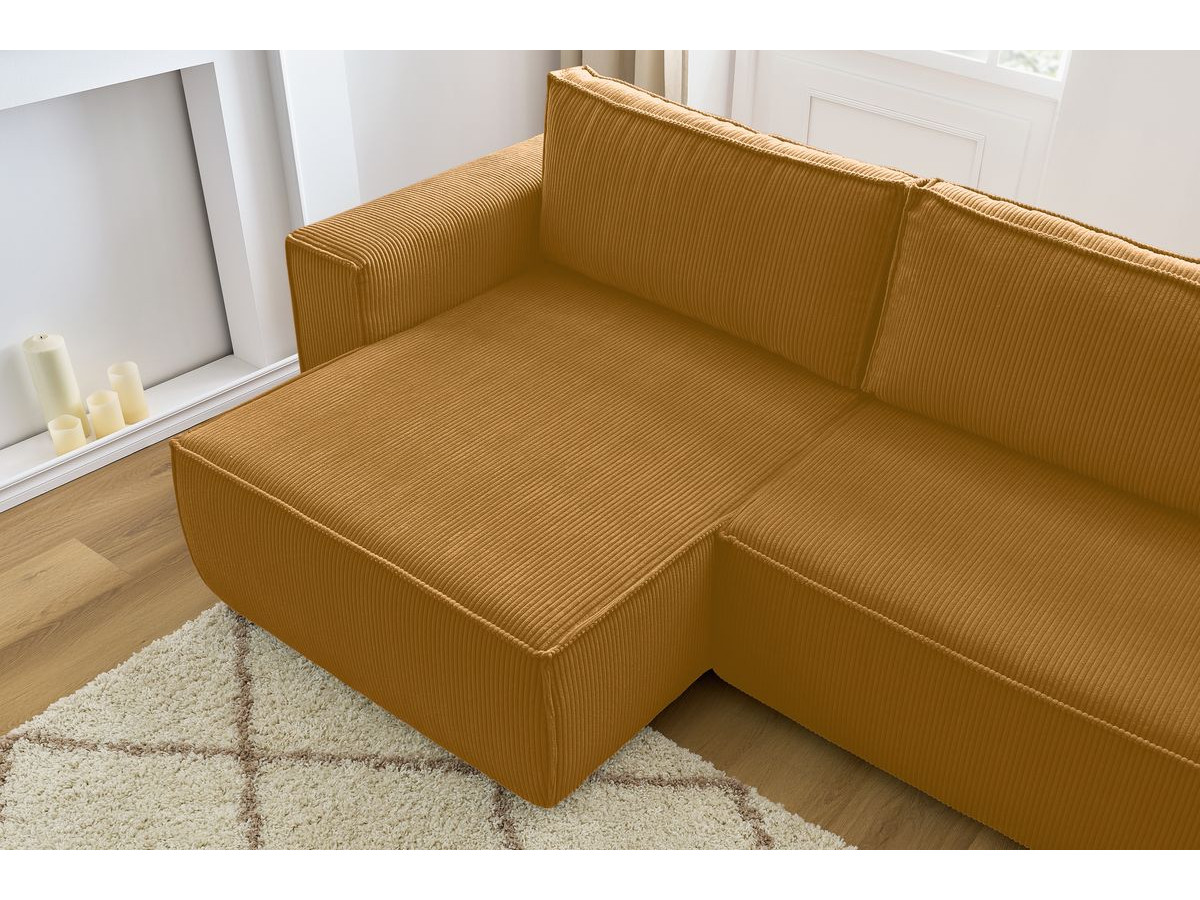 Canapé d'angle réversible convertible coffre NIHAD velours côtelé avec pouf