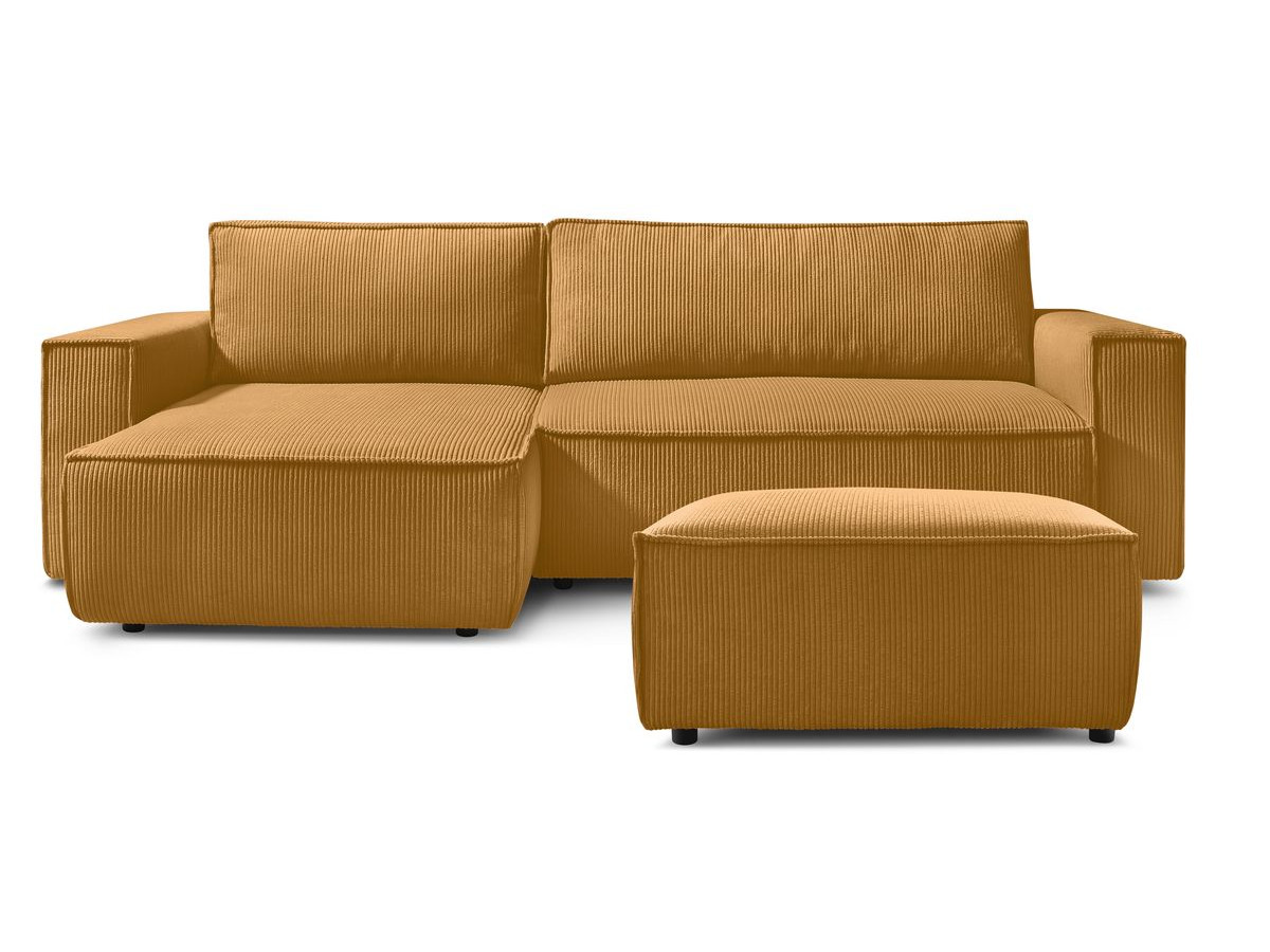 Canapé d'angle réversible convertible coffre NIHAD velours côtelé avec pouf
