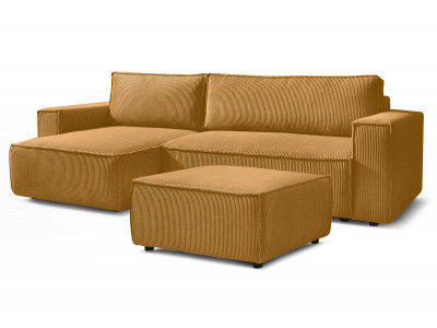 Canapé d'angle réversible convertible coffre NIHAD velours côtelé avec pouf