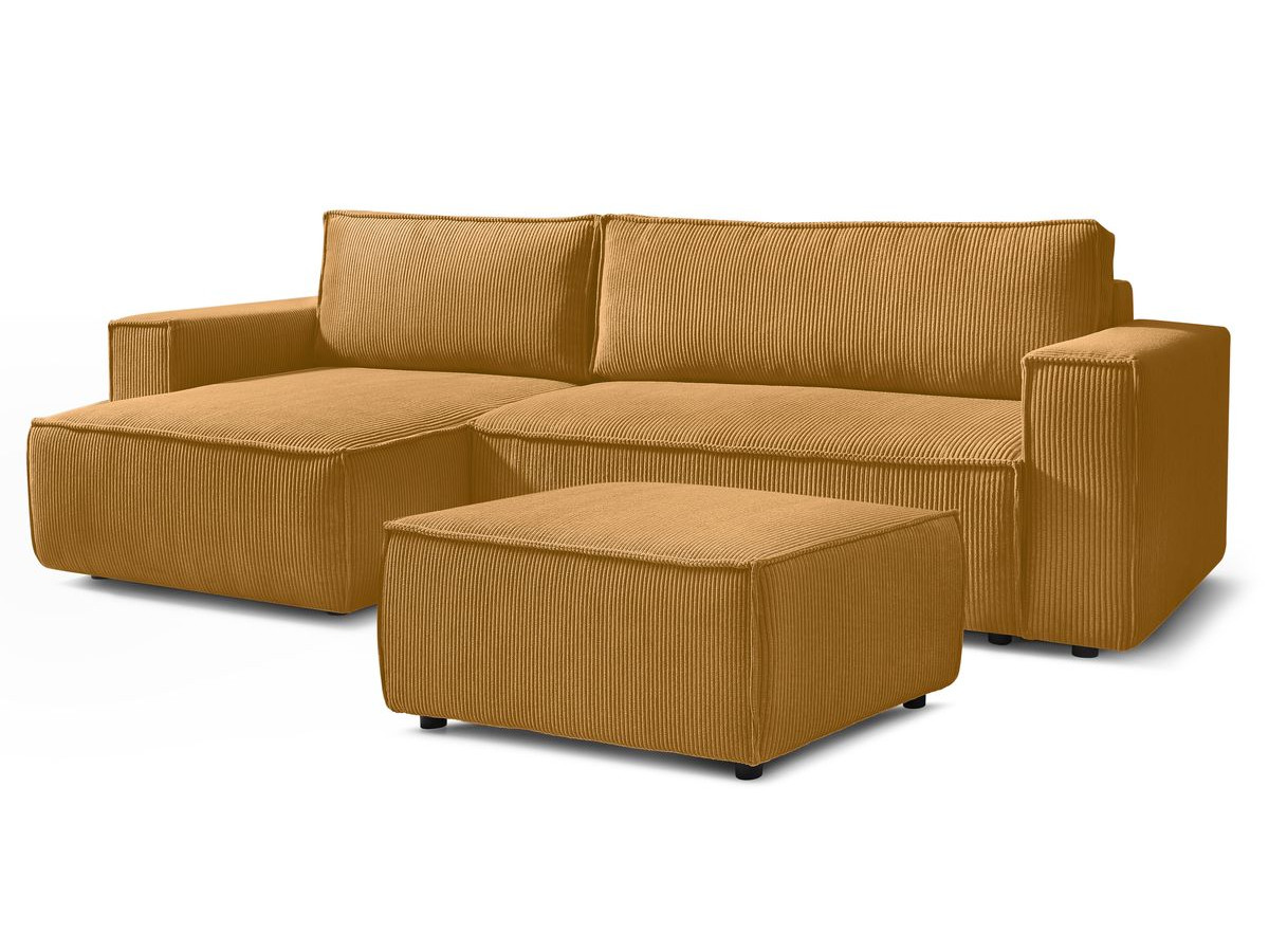 Canapé d'angle réversible convertible coffre NIHAD velours côtelé avec pouf