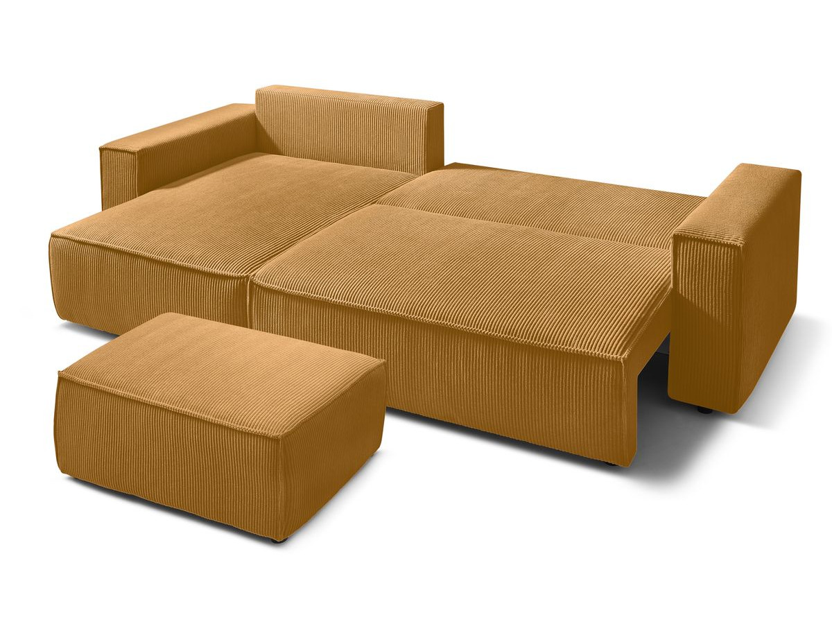 Canapé d'angle réversible convertible coffre NIHAD velours côtelé avec pouf