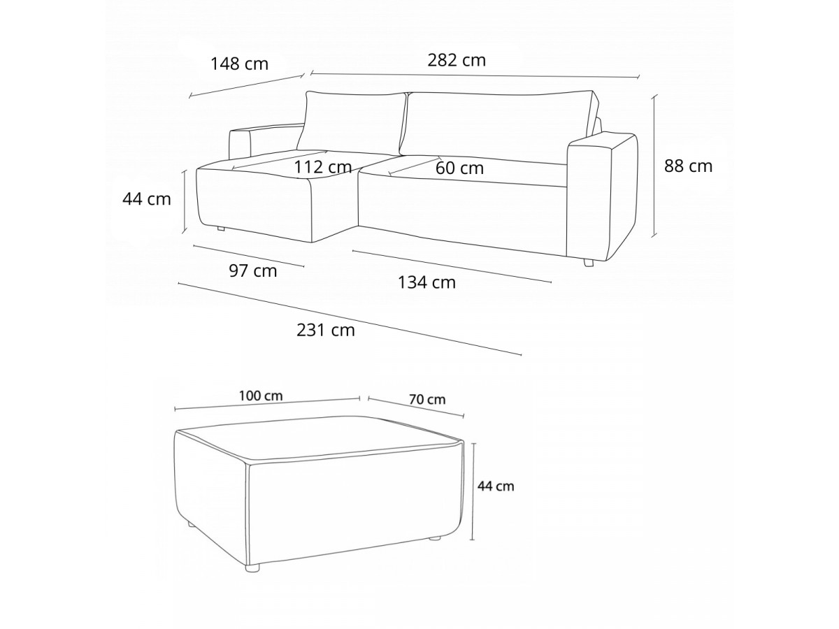 Canapé d'angle réversible convertible coffre NIHAD velours côtelé avec pouf