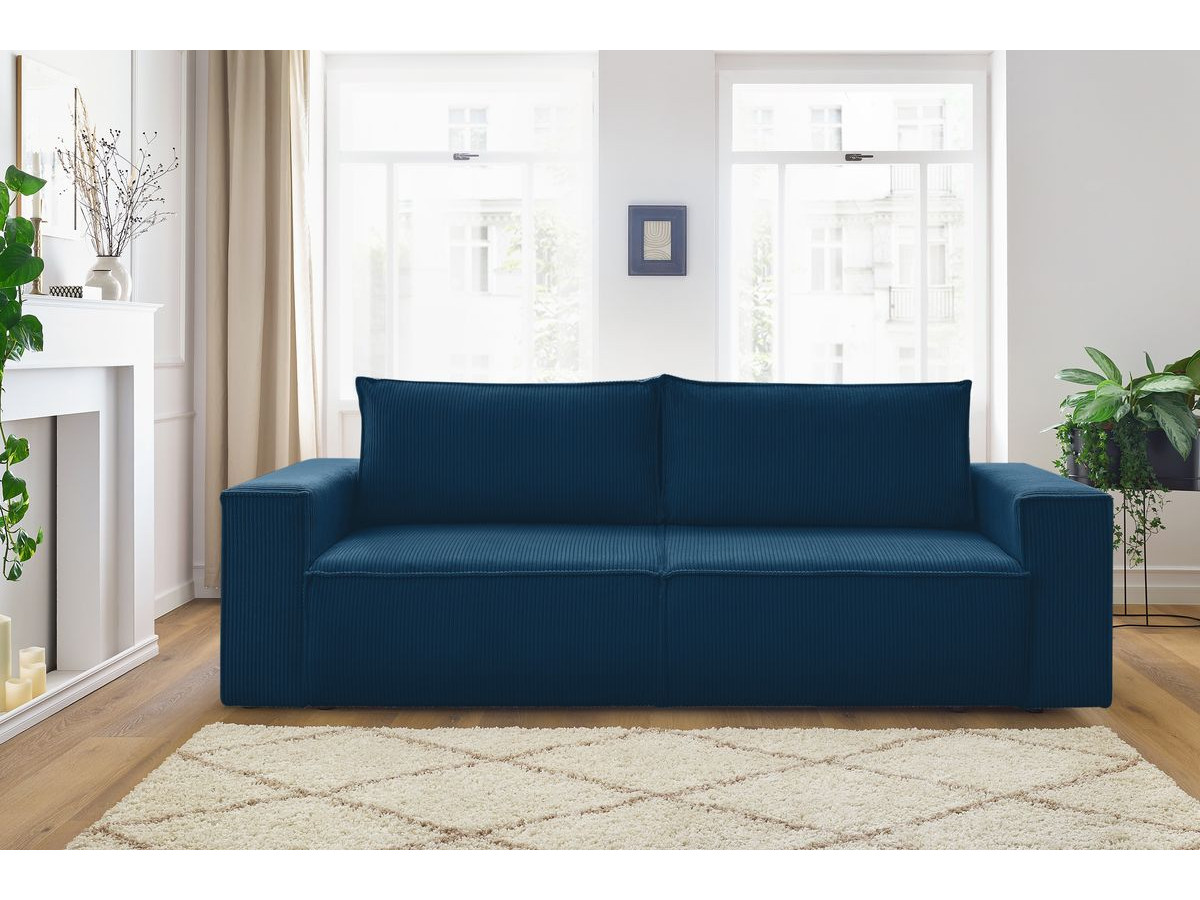 Canapé droit convertible coffre NIHAD velours côtelé bleu foncé   BOBOCHIC 3 places - Vue supplémentaire 3