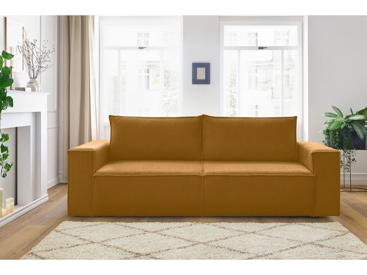 Canapé droit convertible coffre NIHAD velours côtelé jaune BOBOCHIC 3 places - Vue supplémentaire 3