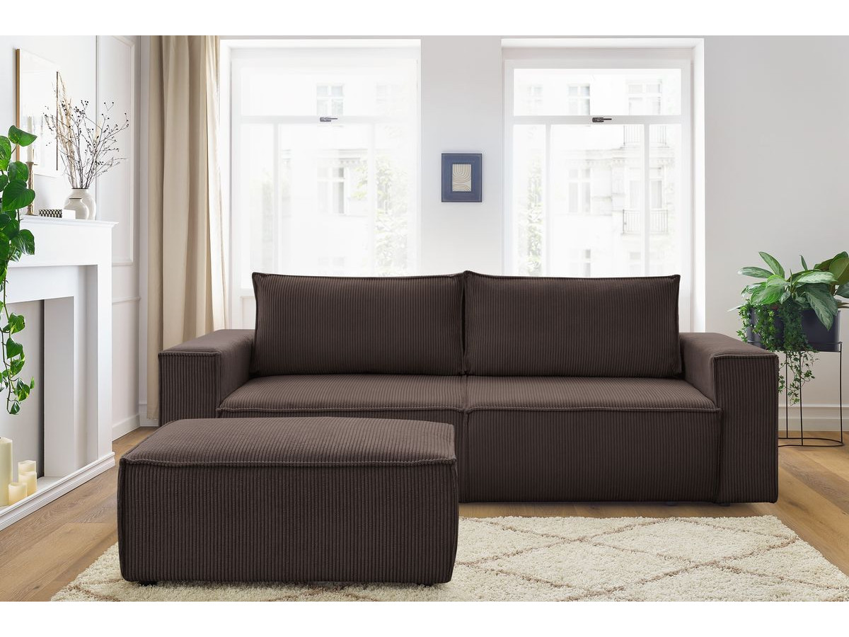 Canapé droit convertible coffre NIHAD velours côtelé avec pouf