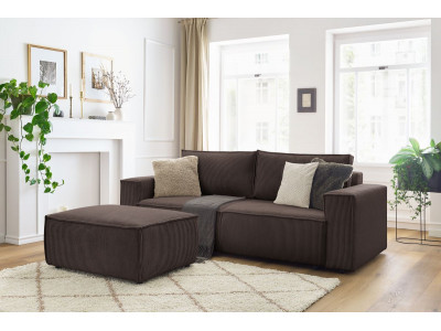 Canapé droit convertible coffre NIHAD velours côtelé avec pouf