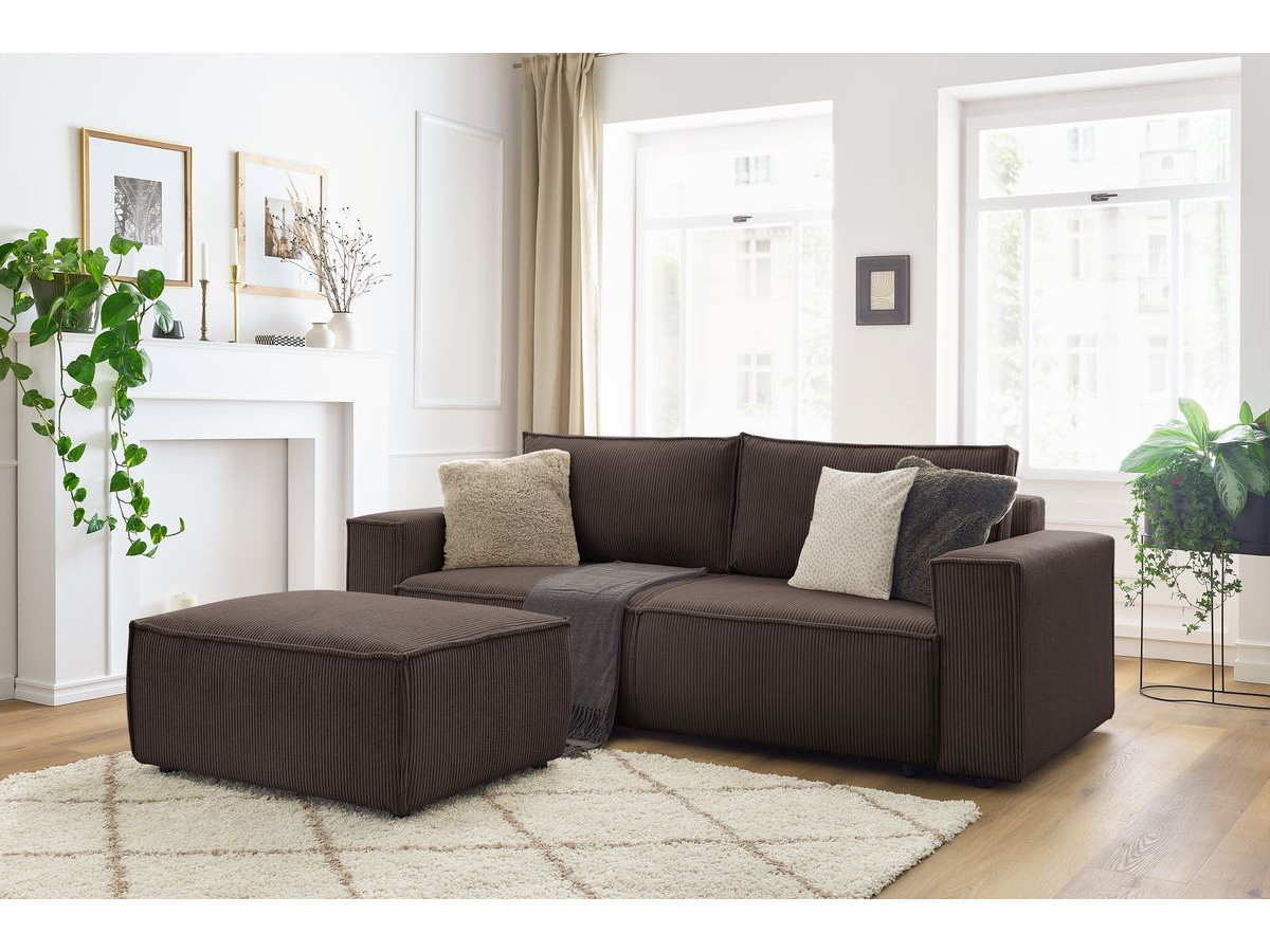 Canapé droit convertible coffre NIHAD velours côtelé avec pouf