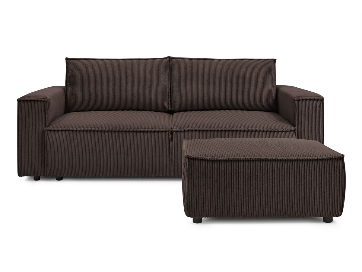 Canapé droit convertible coffre NIHAD velours côtelé avec pouf