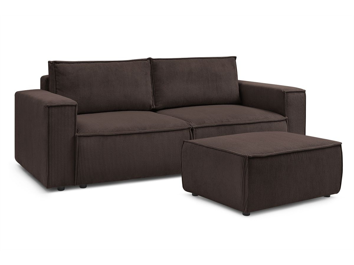 Canapé droit convertible coffre NIHAD velours côtelé avec pouf