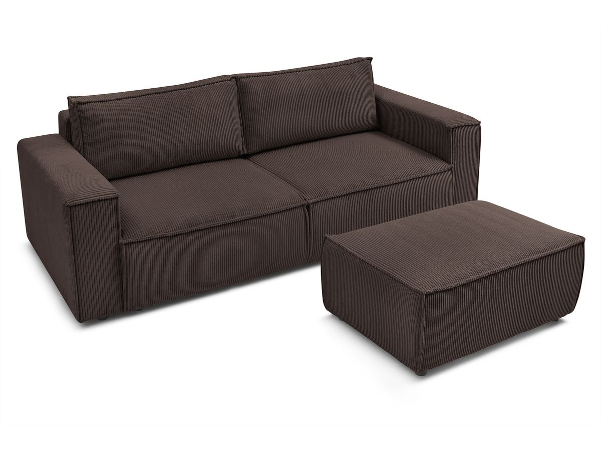 Canapé droit convertible coffre NIHAD velours côtelé avec pouf