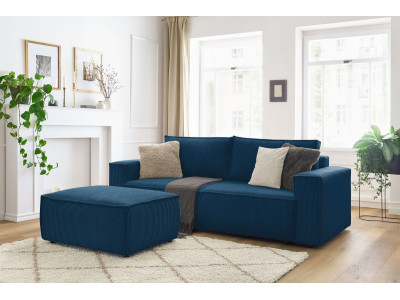 Canapé droit convertible coffre NIHAD velours côtelé avec pouf